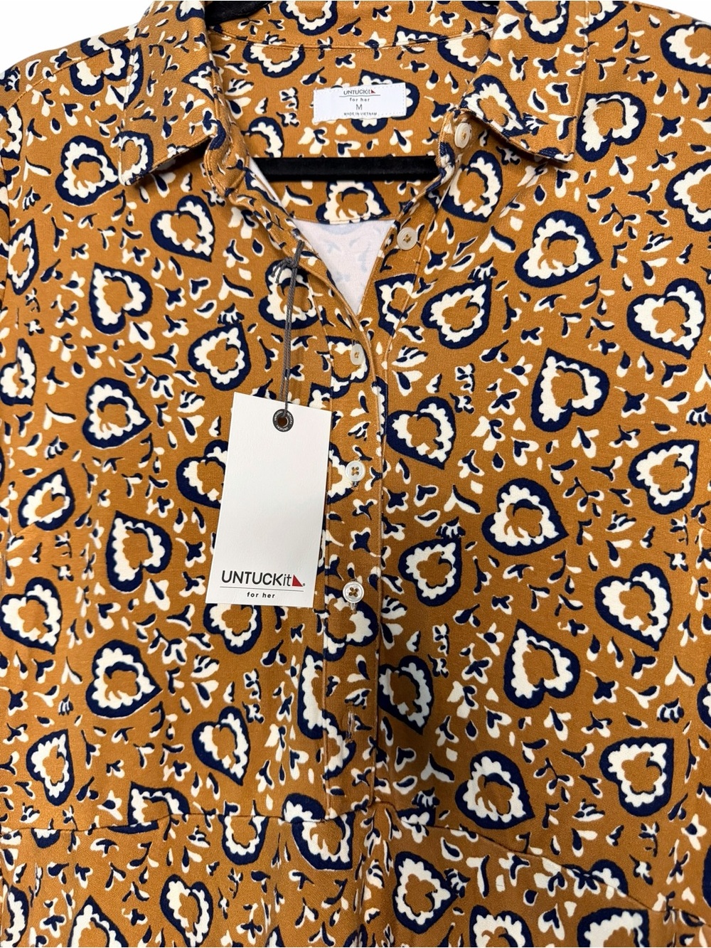 NWT Untuckit Tan Printed Romy Jersey Shirt Mini Dress with Tie Waist Size Medium - Picture 5 of 13